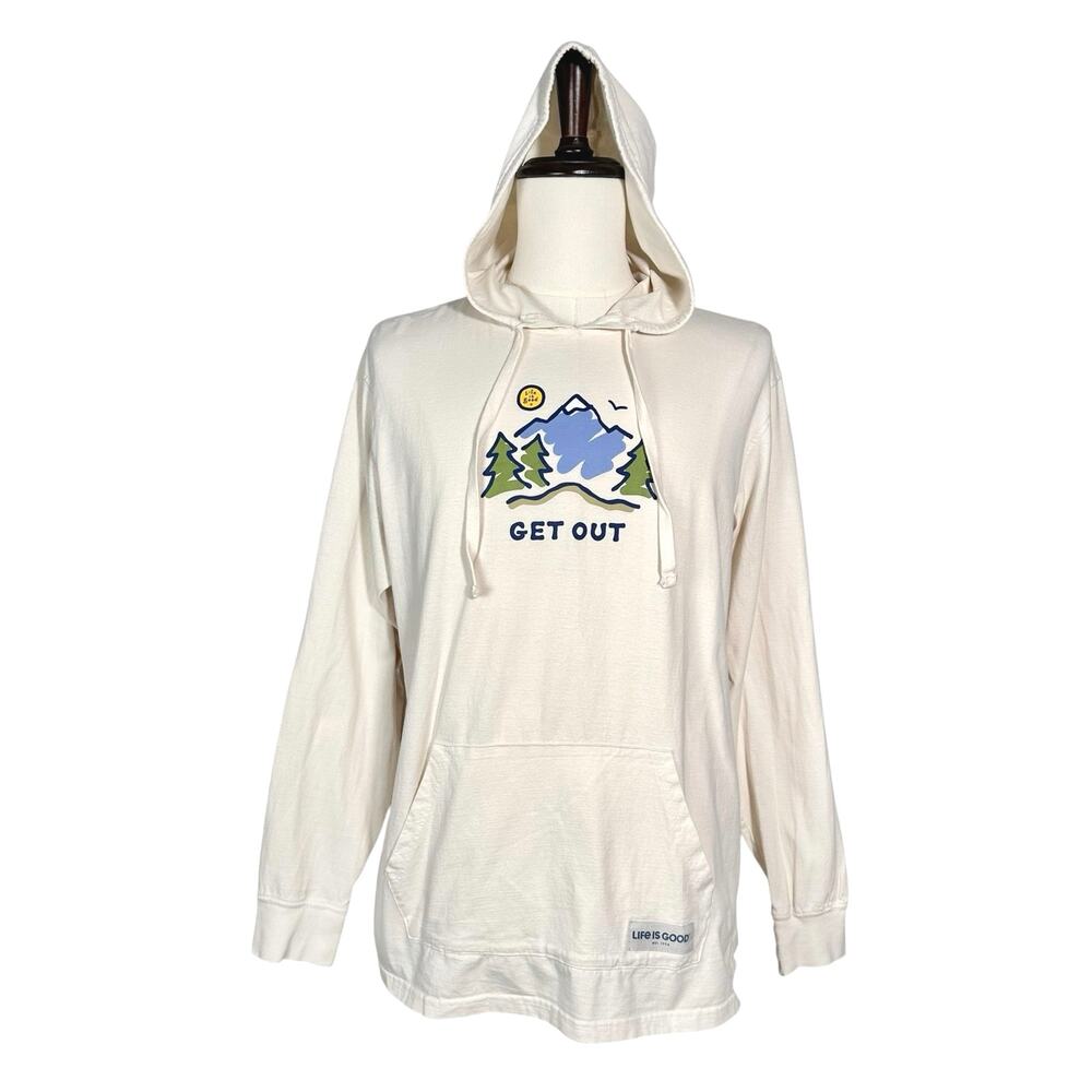 Life Is Good | “Get Out” Putty Shade Outdoor Lightweight Cotton Hoodie | Large - Picture 2 of 13